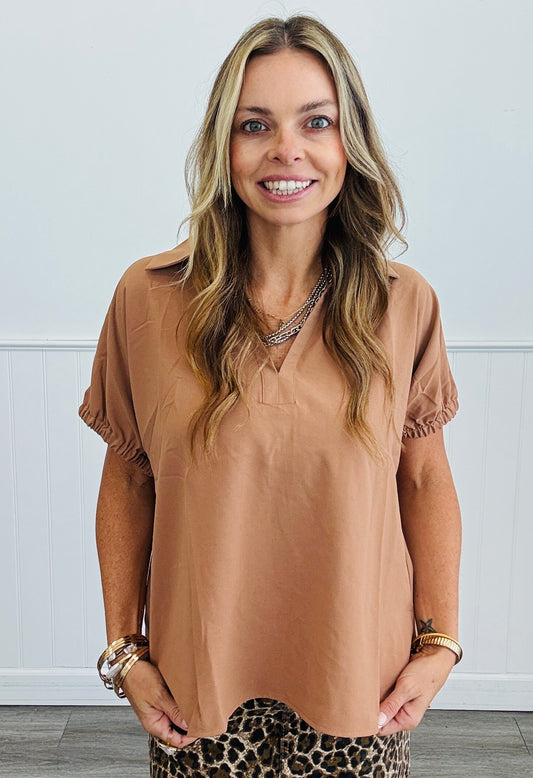 Camel Short Sleeve Split Collar (Reg & Plus)