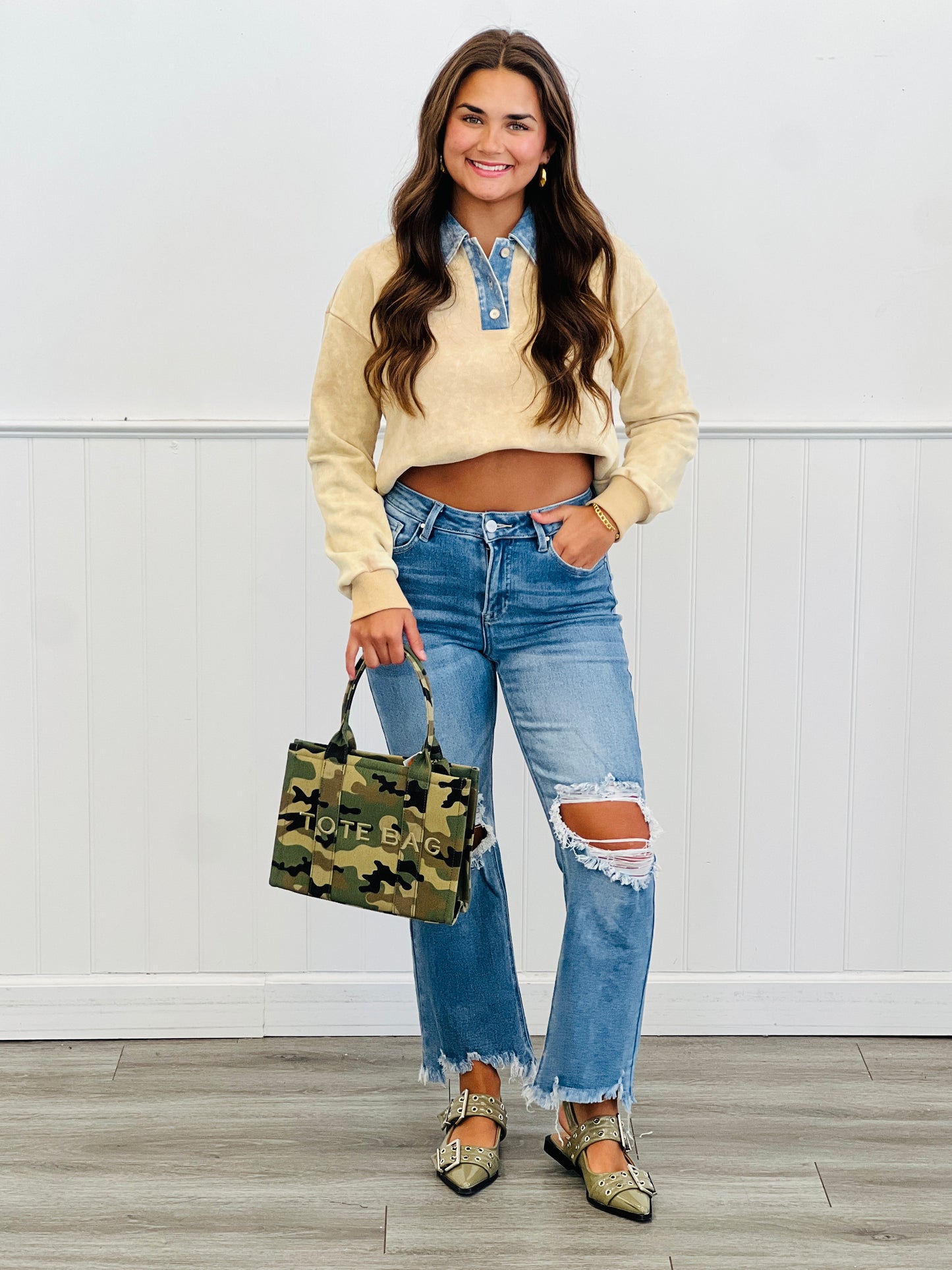 Denim Washed Collar Polo Top (Reg.) - 2 Colors
