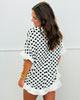 White/Black Polka Dot Ruffle Hem Blouse (Reg. and Plus)