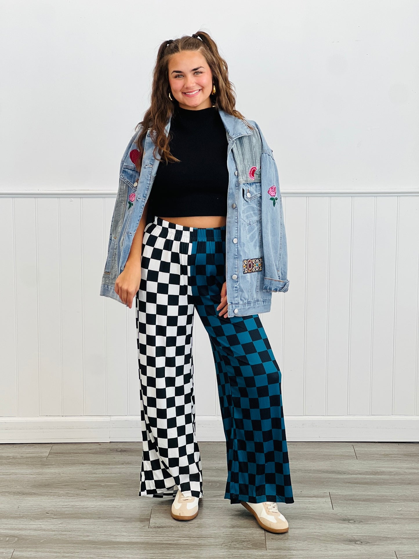Split Decision Teal/Black Checkered Pants (Reg & Plus)