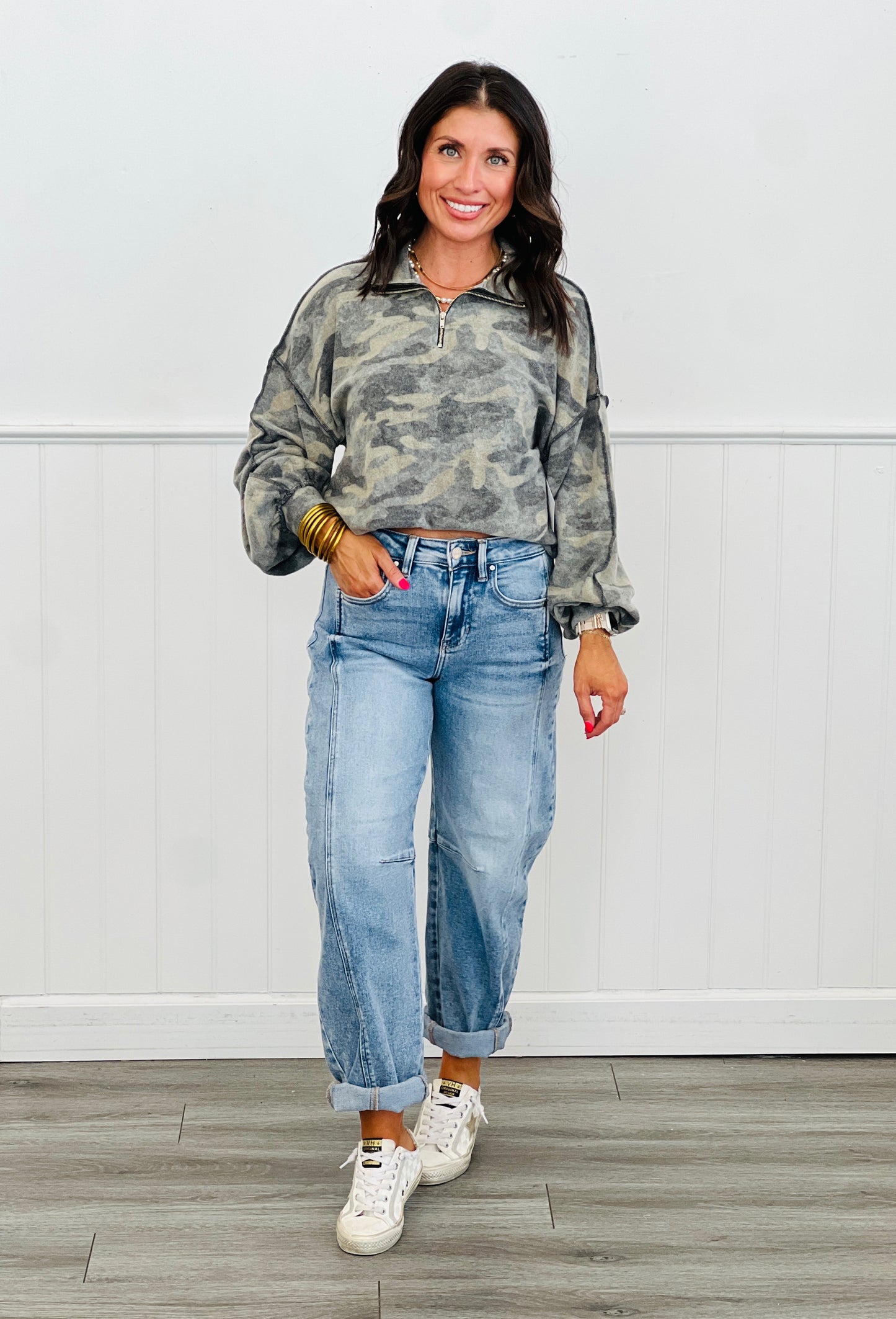 Olive Brushed Camouflage Zip Up Top (Reg.)