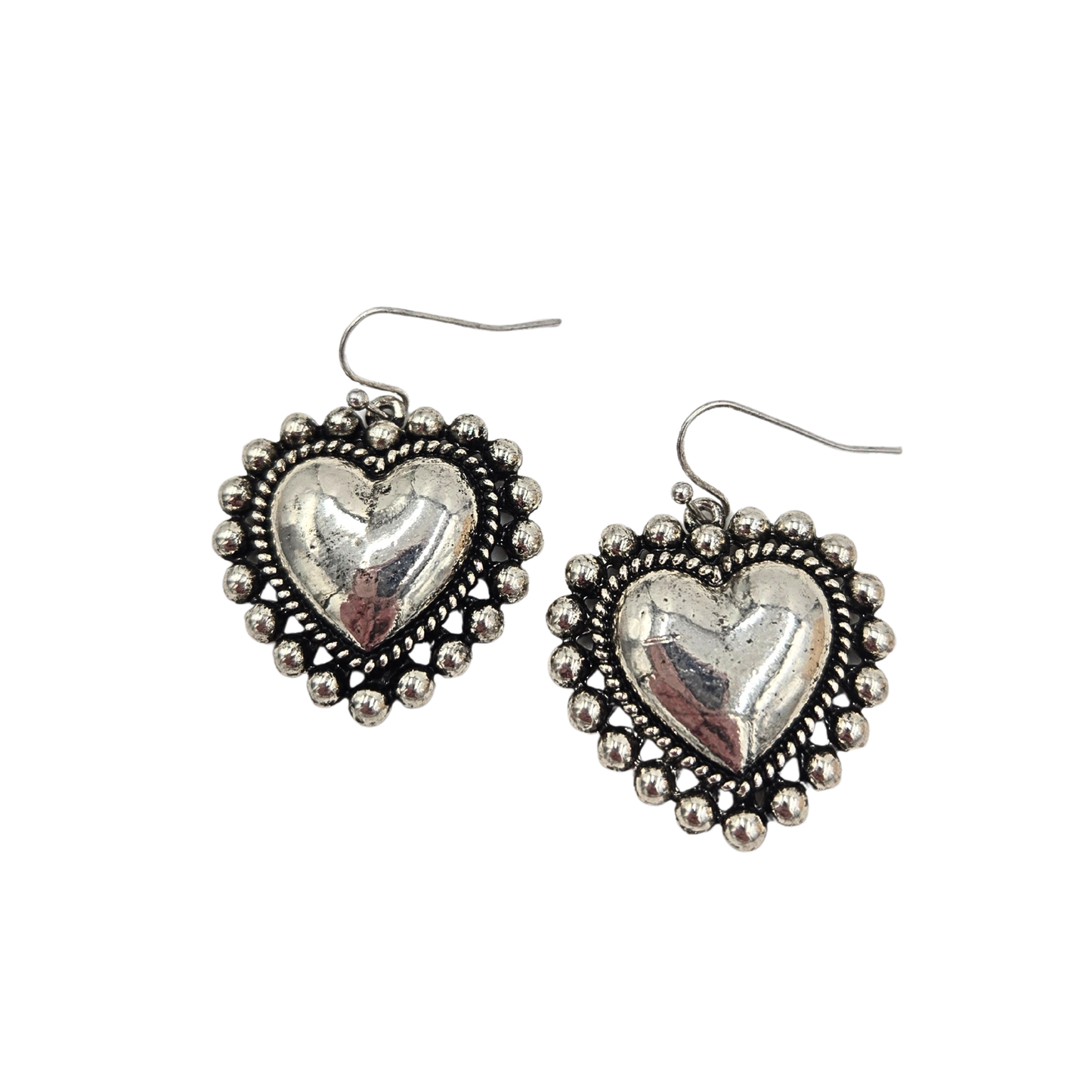 Antique Silver Boho Heart Earrings