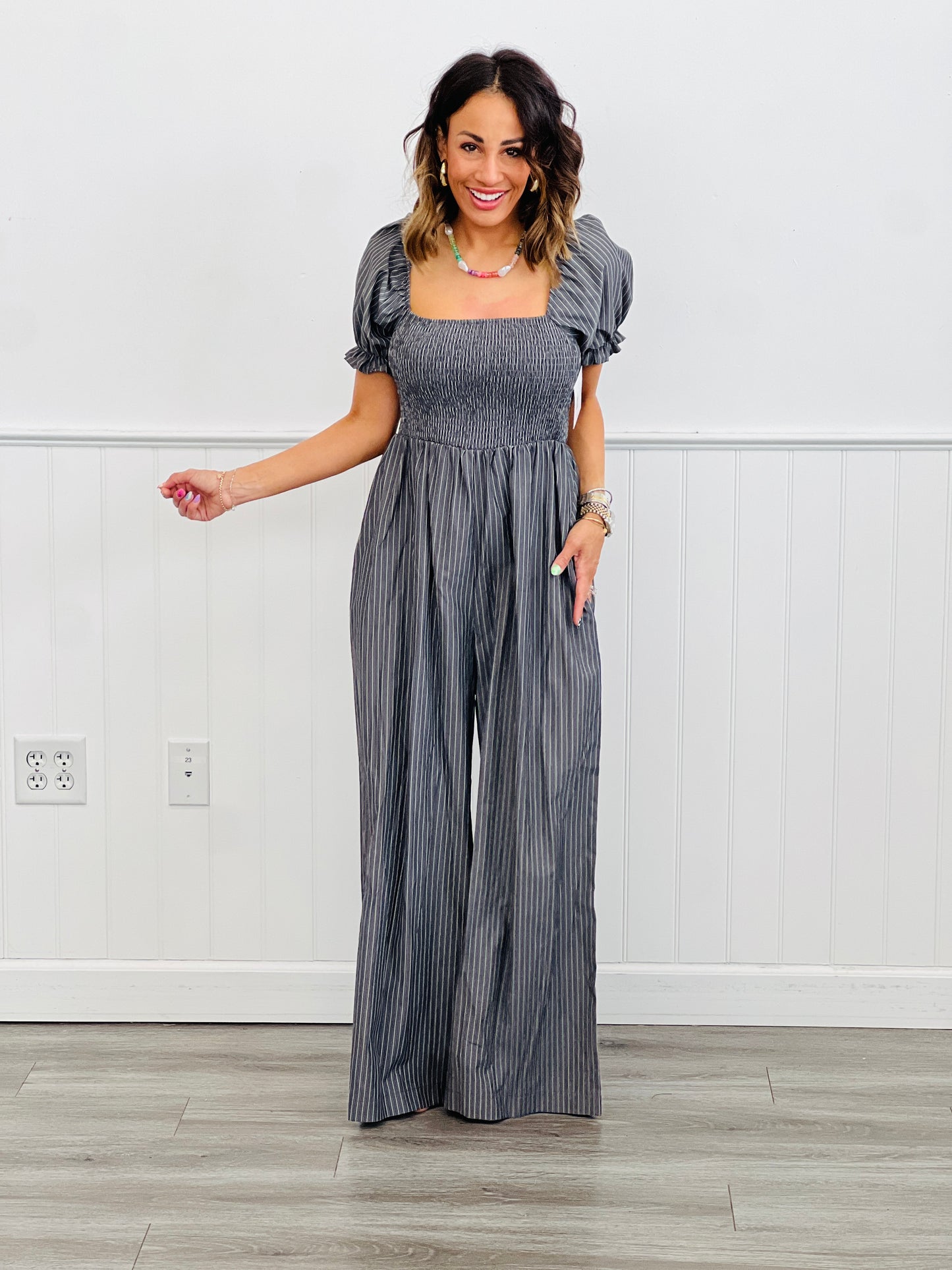 Charcoal Puff Sleeve Jumpsuit (Reg & Plus)