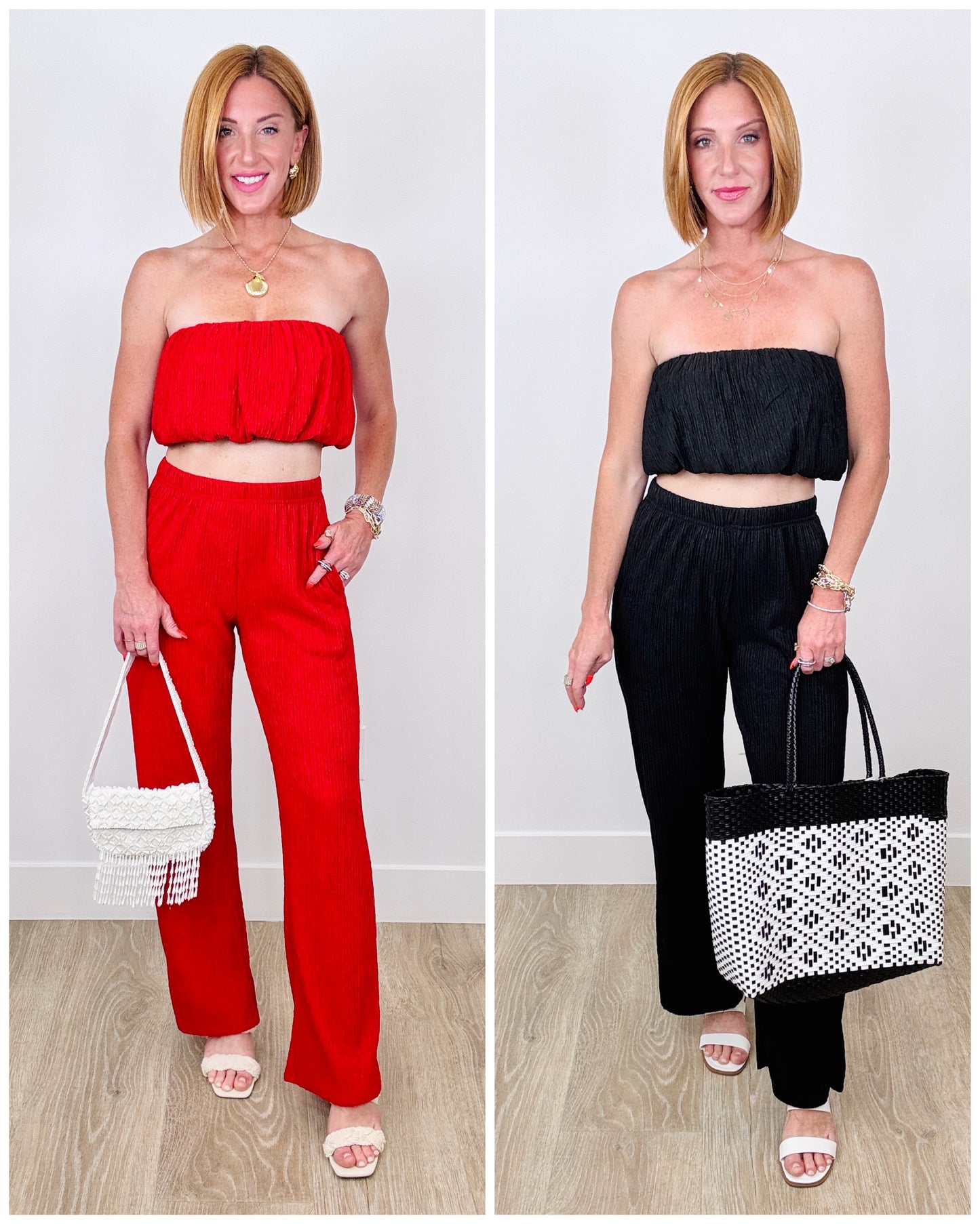 Texture Bubble Tube Top & Pants Set (Reg.)-2 Colors