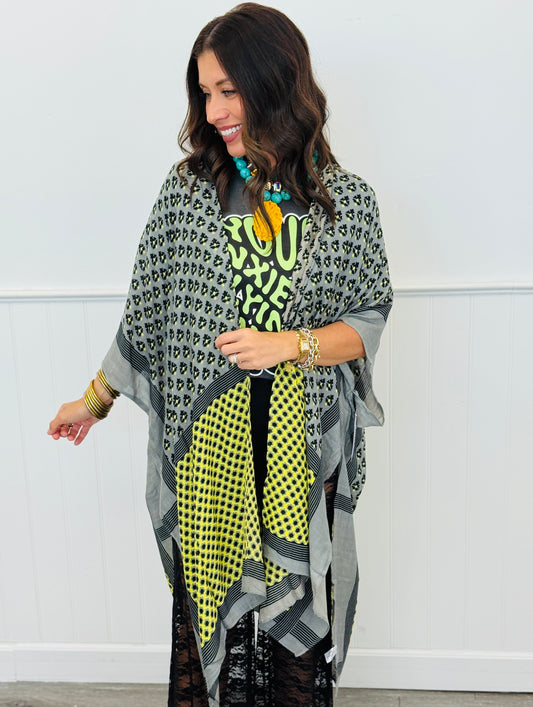 Green & Grey Print Kimono (OS)