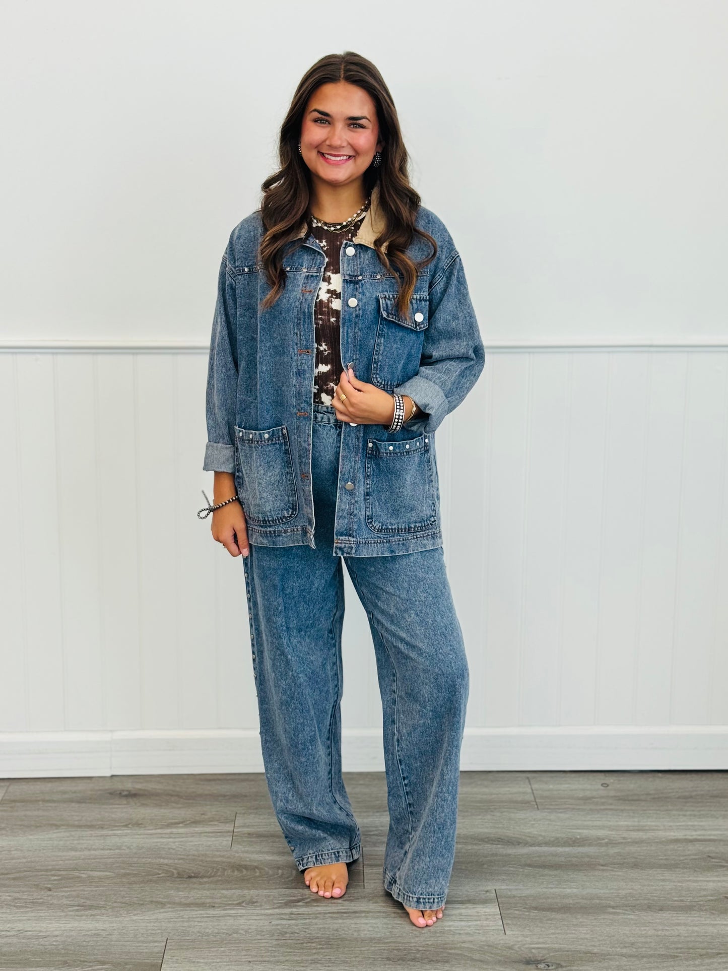 Denim Studded Straight Leg Jeans (Reg.)