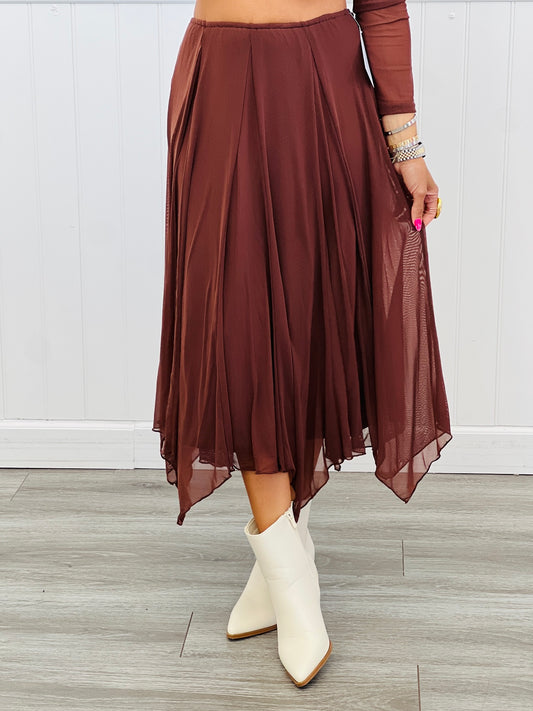Brown Handkerchief Hem Midi Skirt (Reg.)