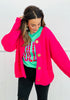 Hot Pink Chunky Button Sweater Cardigan (Reg.)