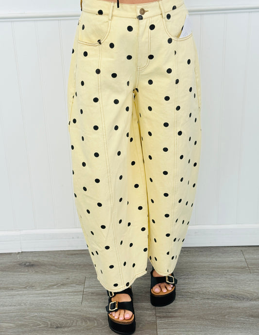 Yellow/Black Polka Dot Wide Leg Pants (Reg.)