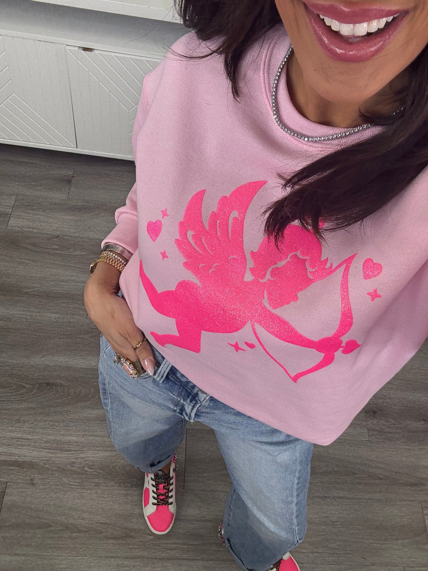 Glitter Pink Cupid Sweatshirt (Reg. and Plus)