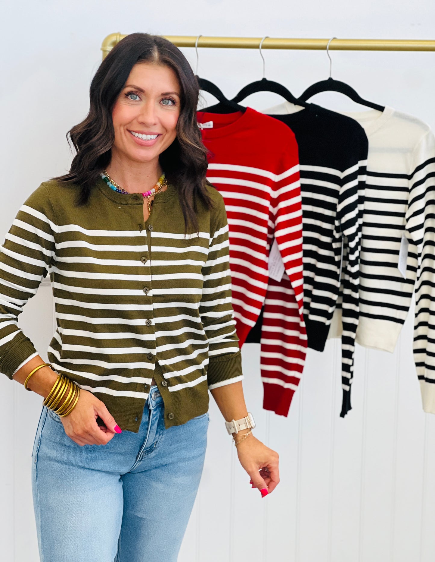 Striped Sensation Sweater Cardigan (Reg & Plus)- 4 Colors