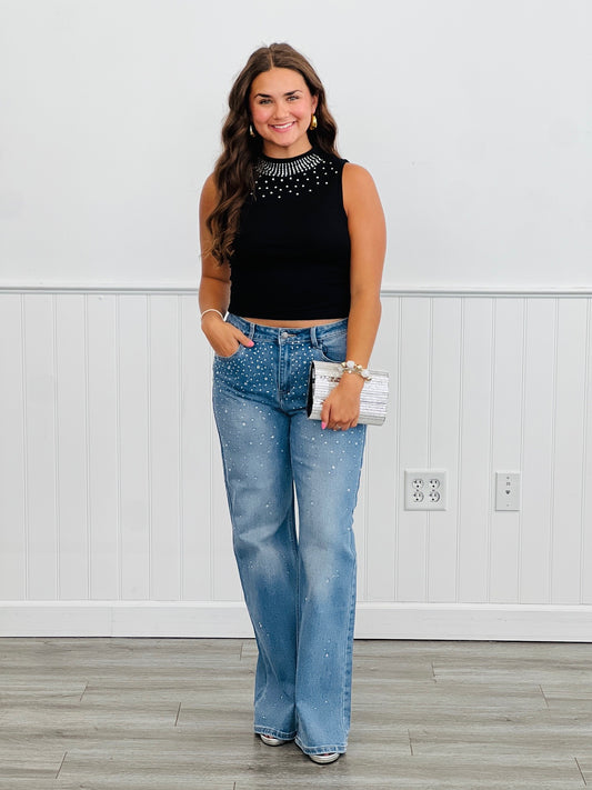 Black Sparkle Neck Tank Top (Reg & Plus)