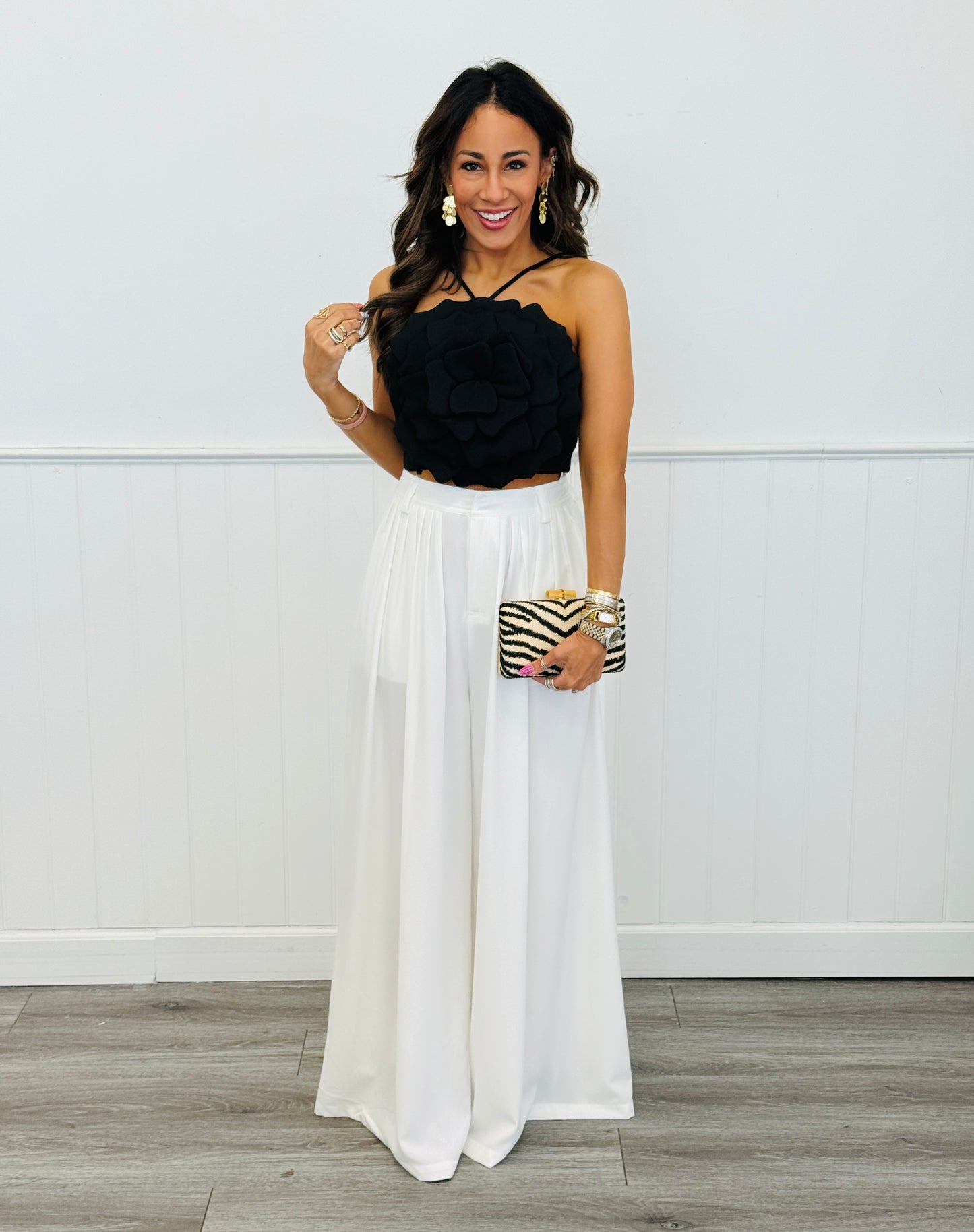 Black Petal Bloom Halter Top (Reg.)