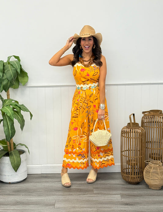Tangerine Ric Rac Midi Jumpsuit (Reg & Plus)