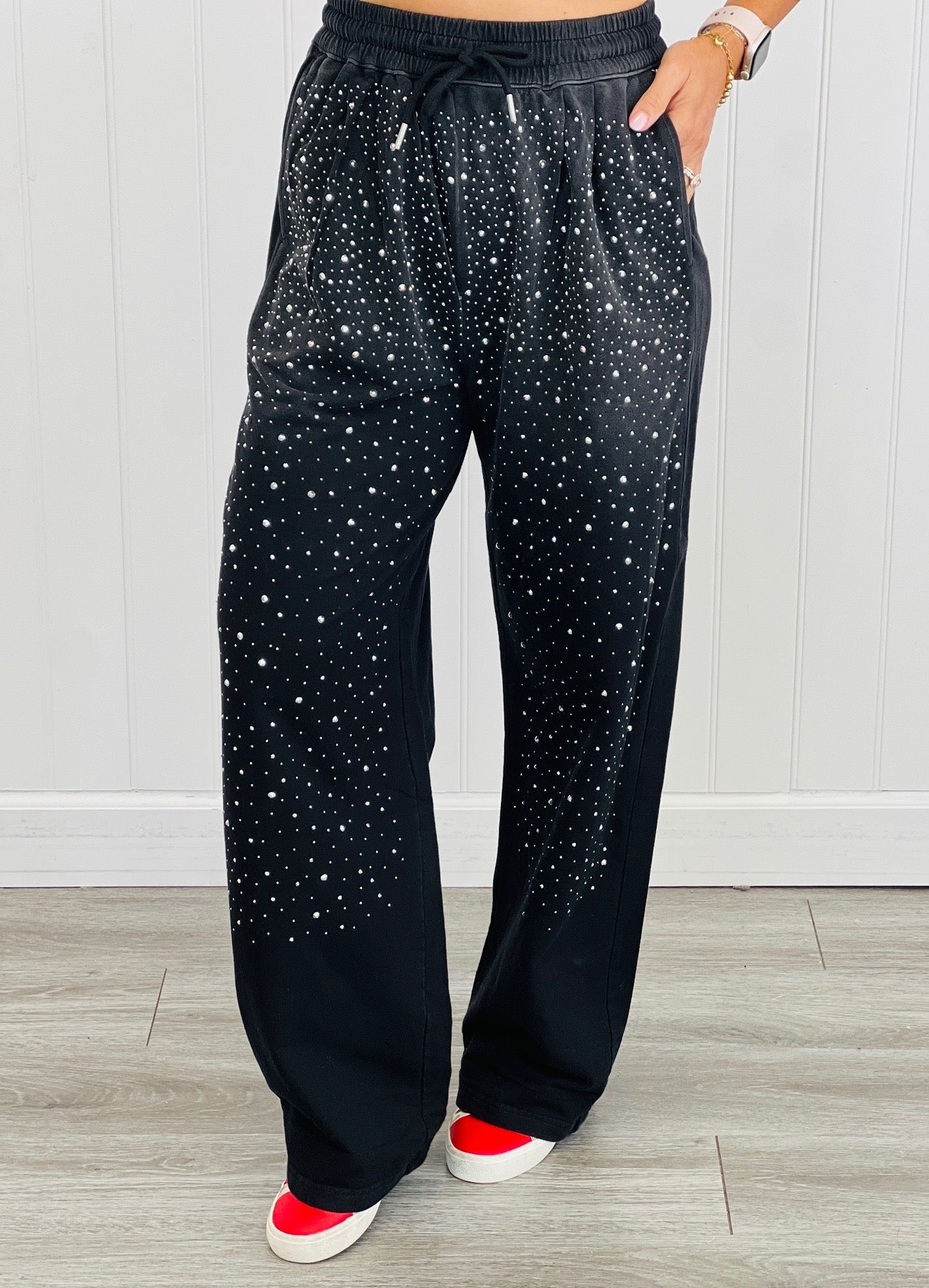 Black Rhinestone Wide Leg Pants (Reg. and Plus)