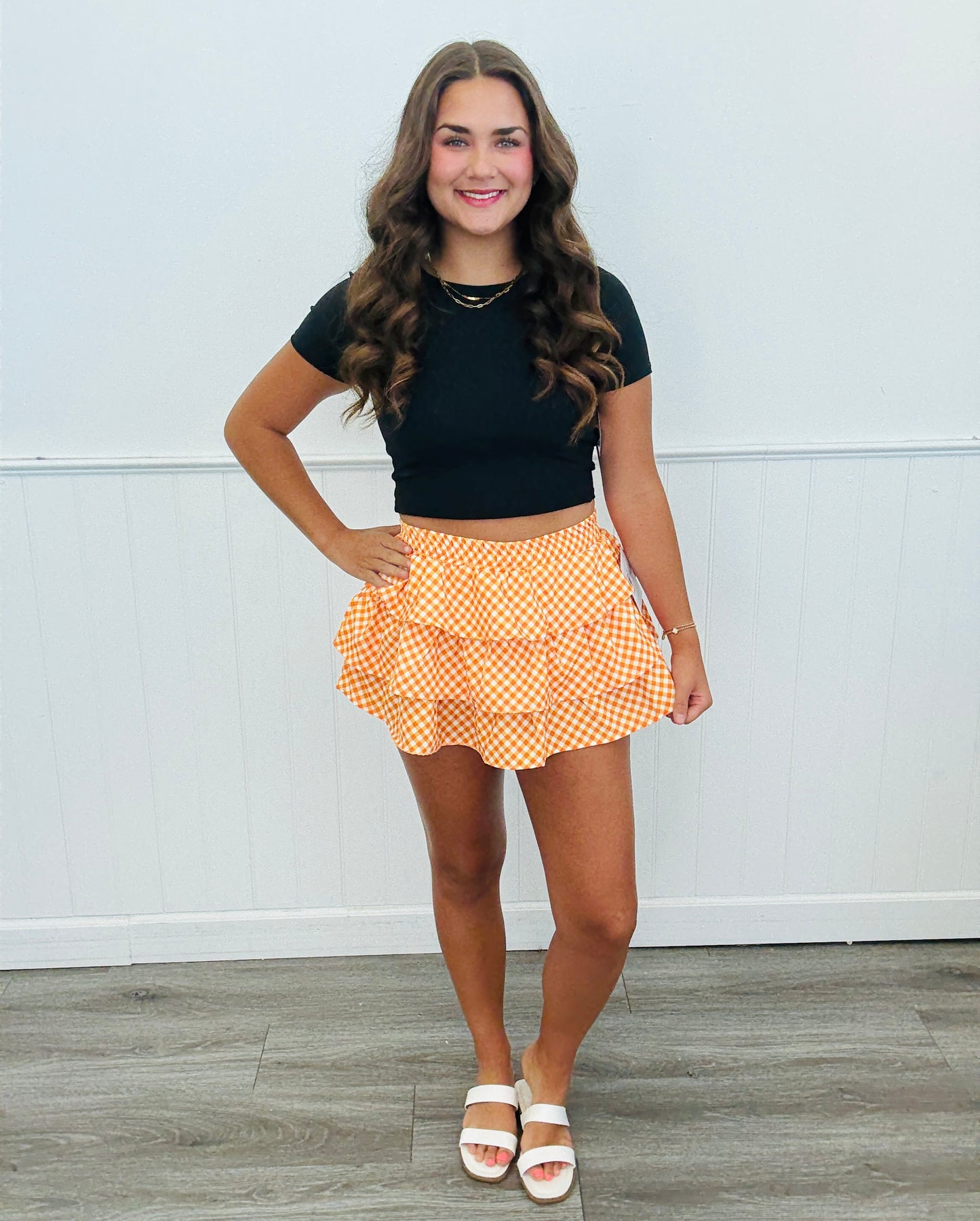 Gingham Ruffled Mini Skort (Reg & Plus)-4 Colors