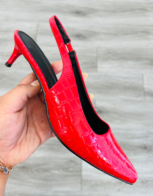 Red Sleek Point Kitten Heels