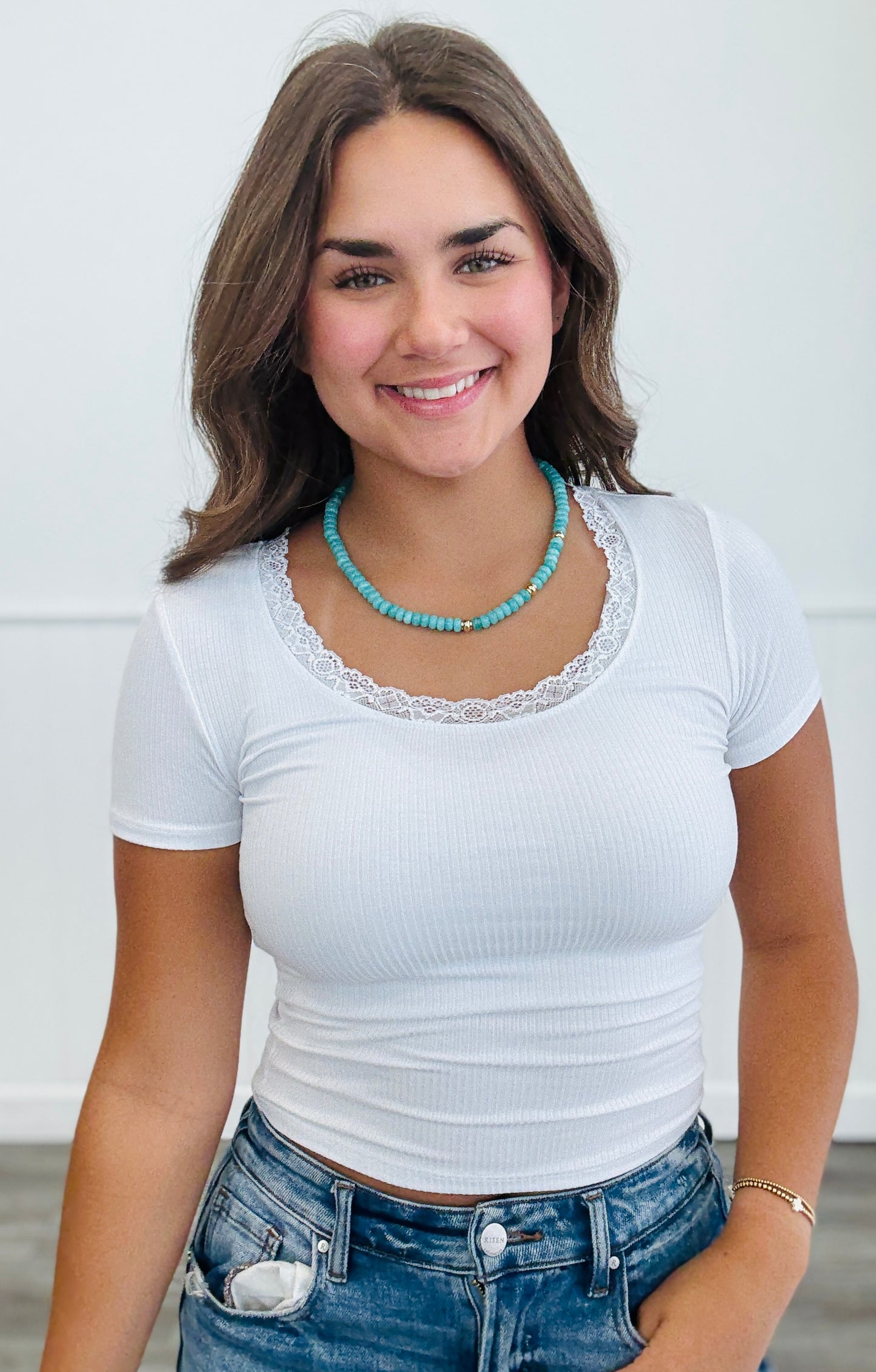 Lace Trim Short Sleeve Top (Reg.) - 4 Colors