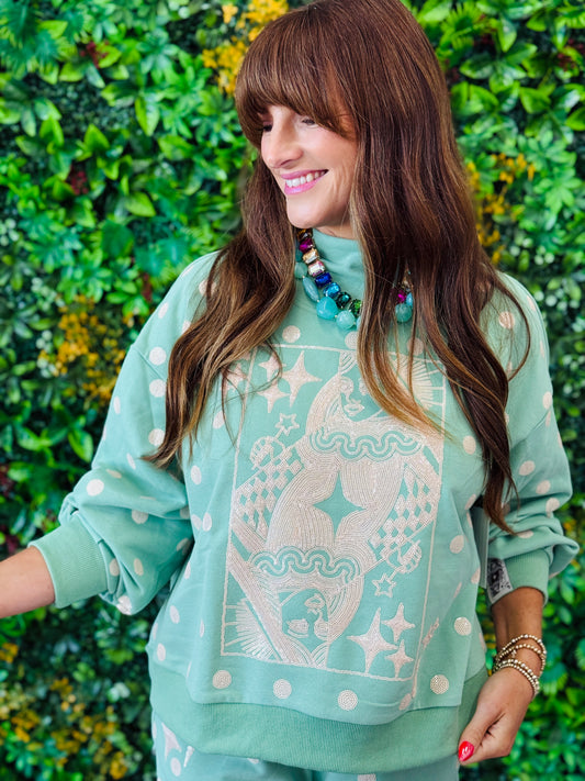Queen Of Sparkles Dusty Green Polka Dot Logo Sweatshirt (Reg. & Plus)