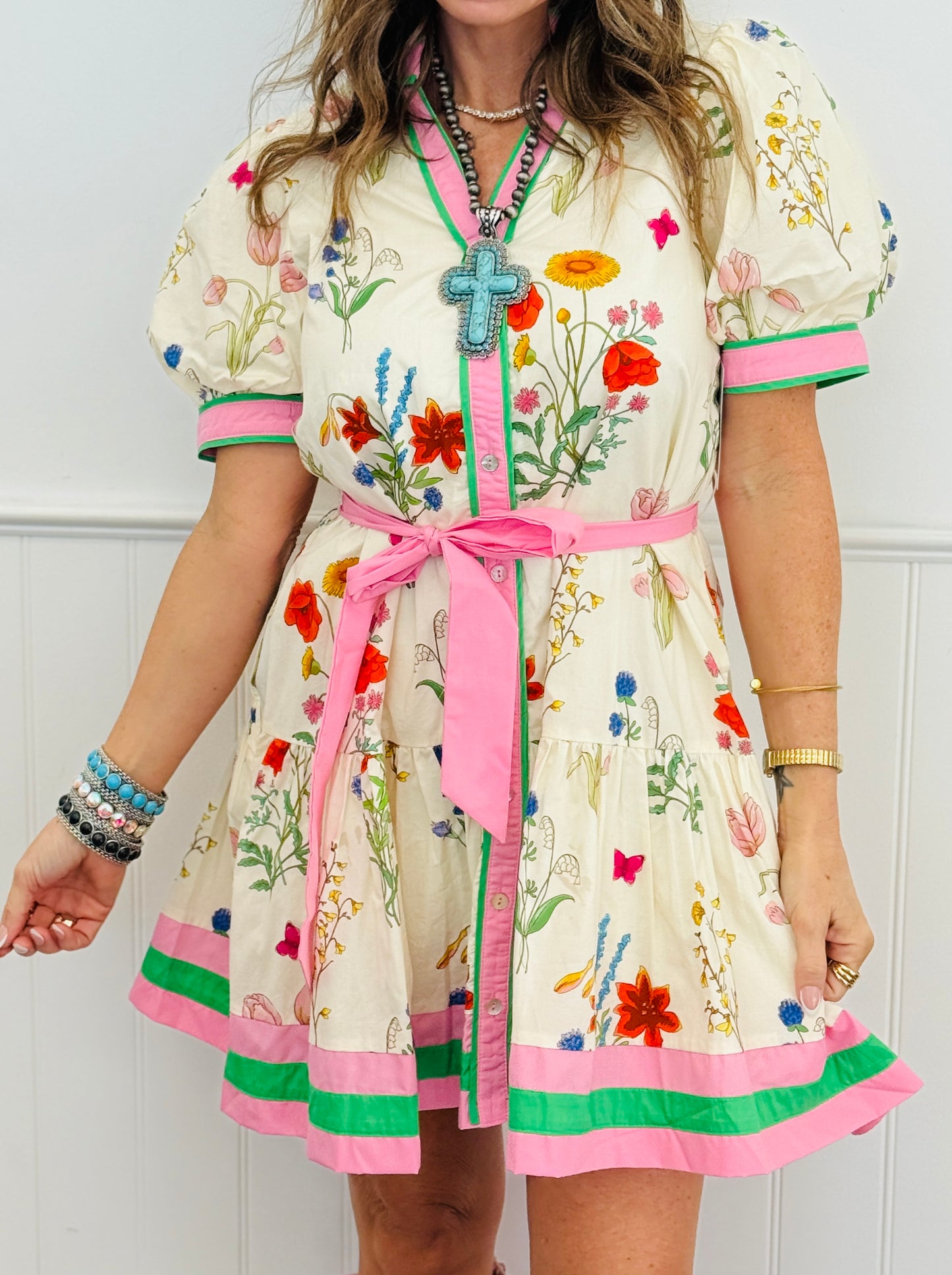 Cream Botanical Beauty Mini Dress (Reg & Plus)