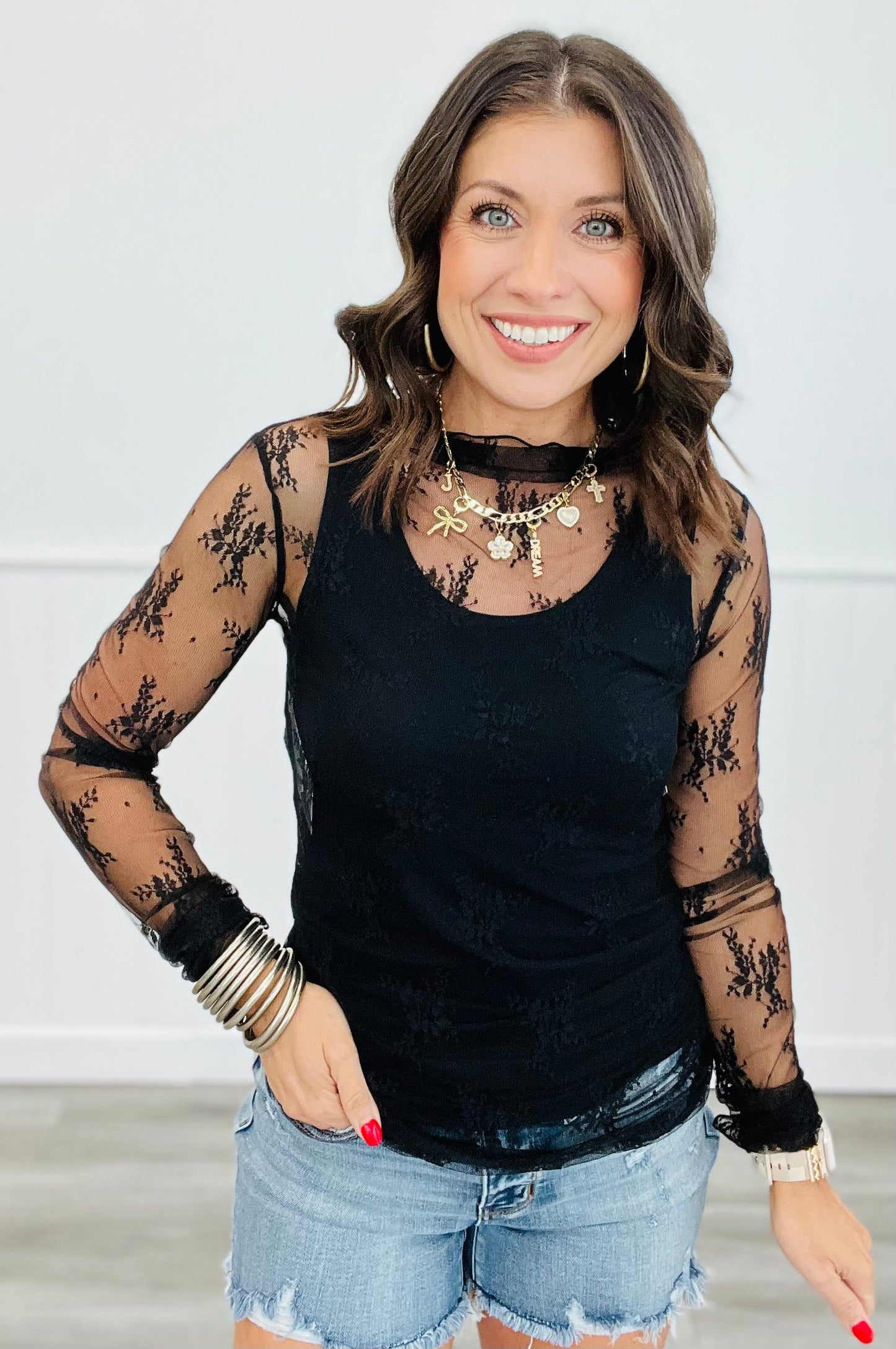 Mesh Lace Long Sleeve Top (Reg. & Plus)- 16 Colors