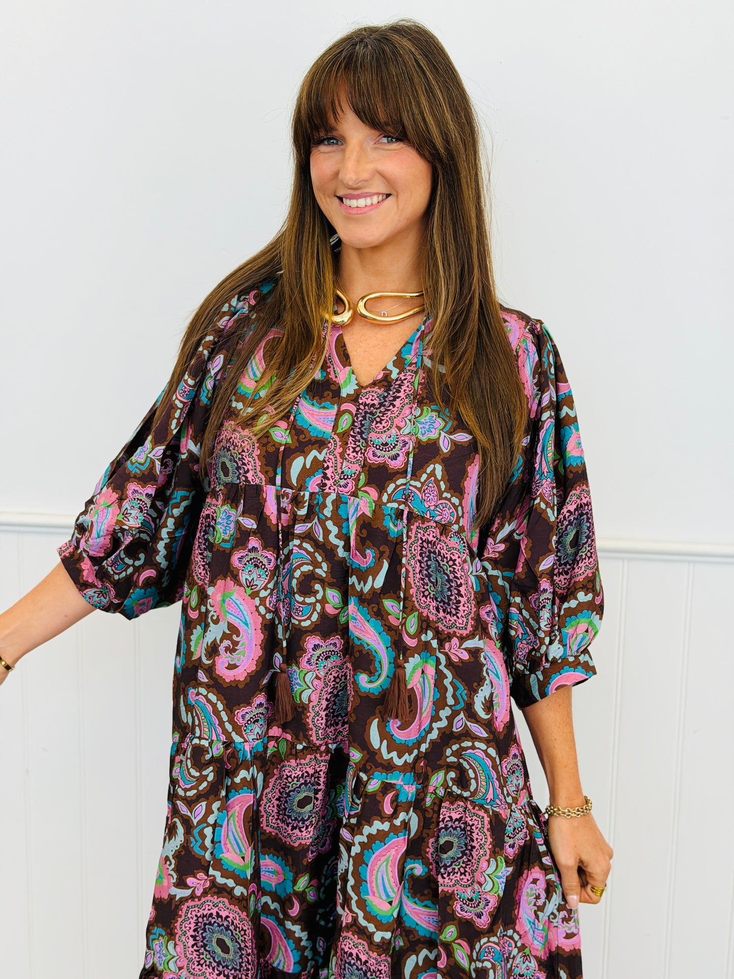 Brown Paisley Boho Maxi Dress (Reg & Plus)