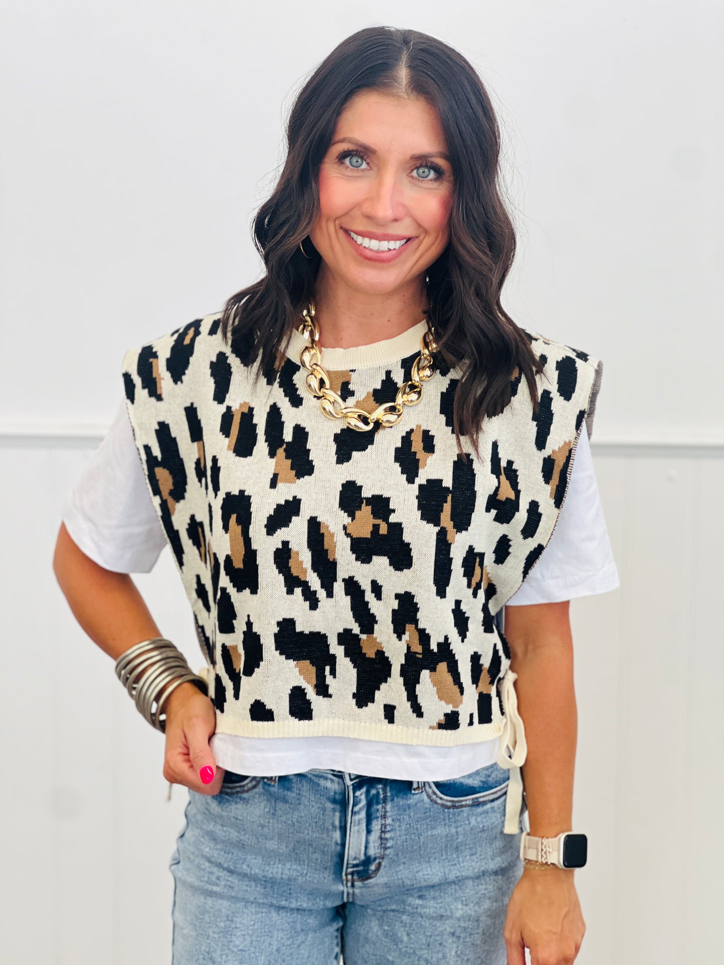 Leopard Twofer Sweater Vest Top (Reg & Plus)