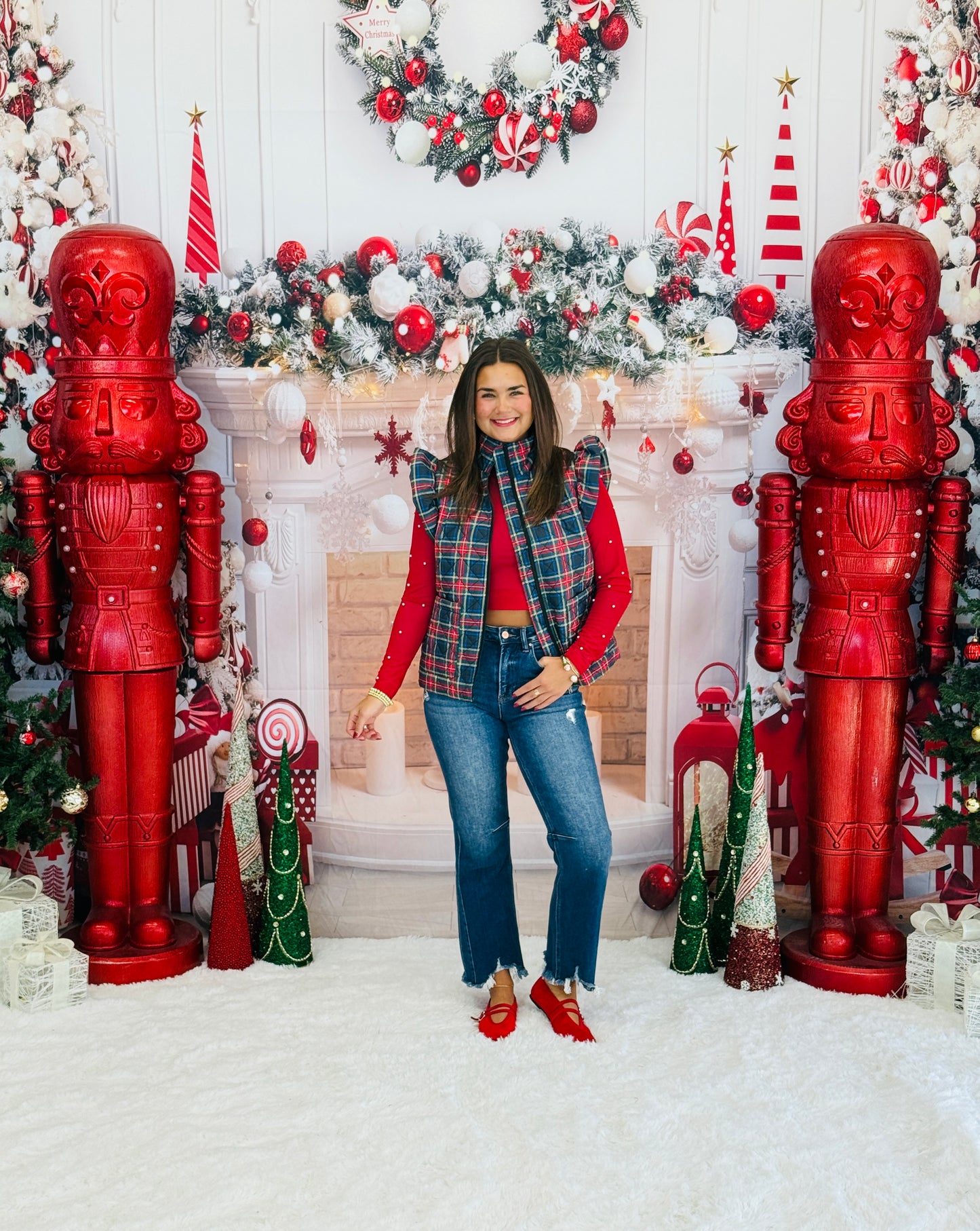 Navy/Red Plaid Puffer Vest (Reg. and Plus)