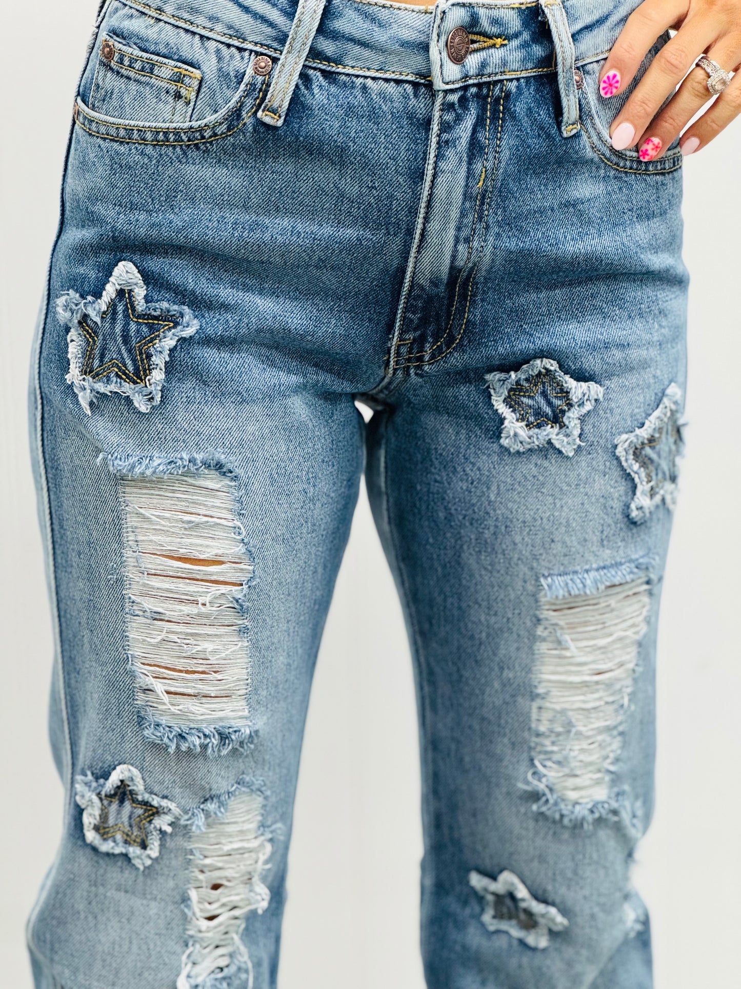 Denim High Rise Star Patch Dad Jeans (Reg.)
