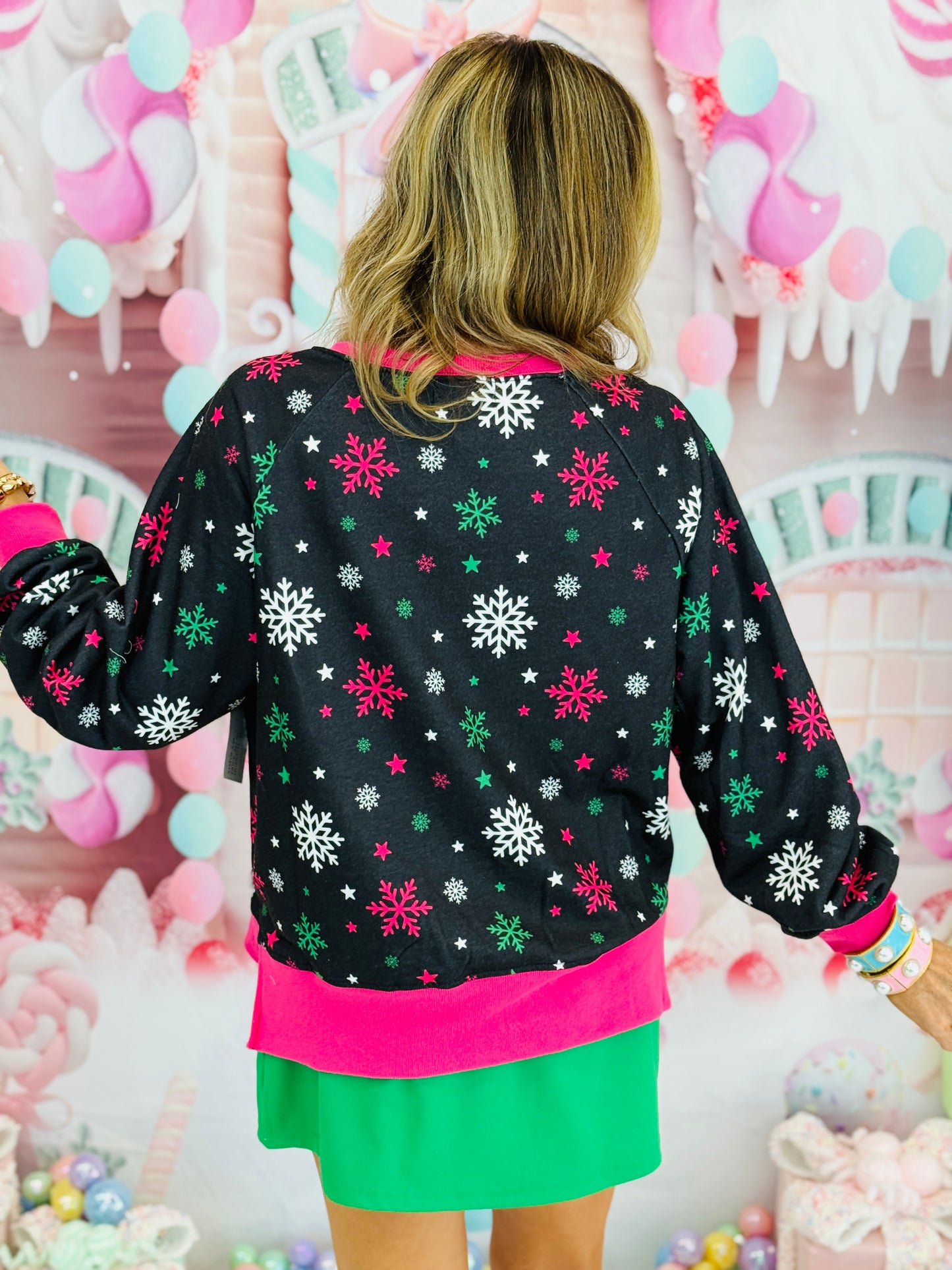 Foil Bow Christmas Treat Snowflake Pullover (Reg. and Plus)