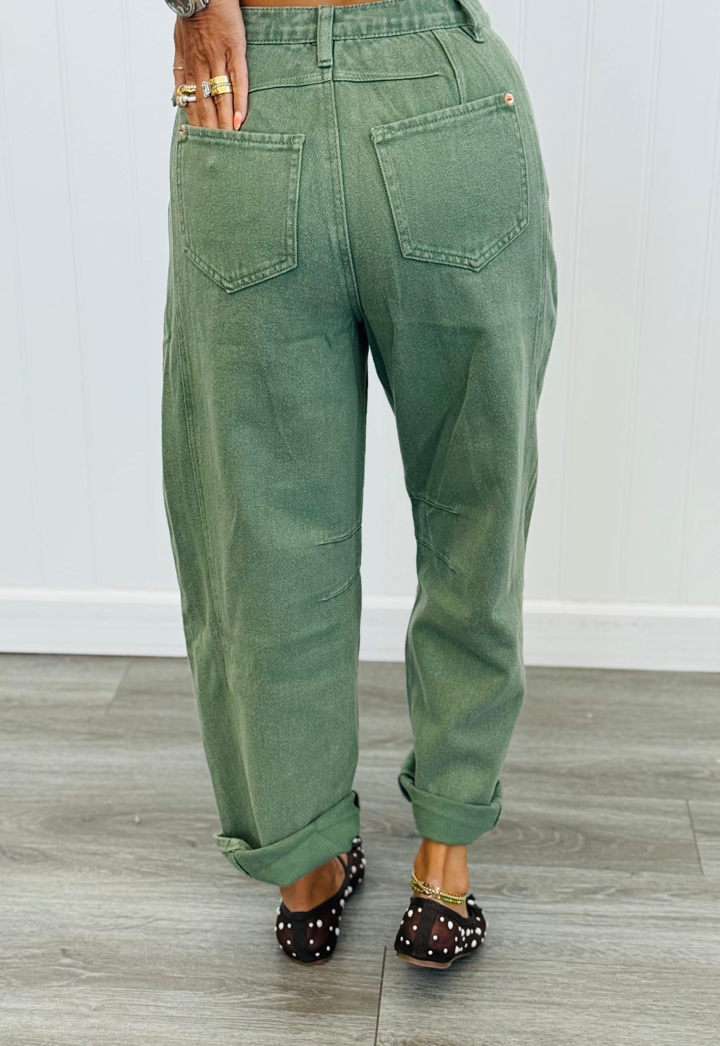Olive Denim Barrel Pants (Reg.)