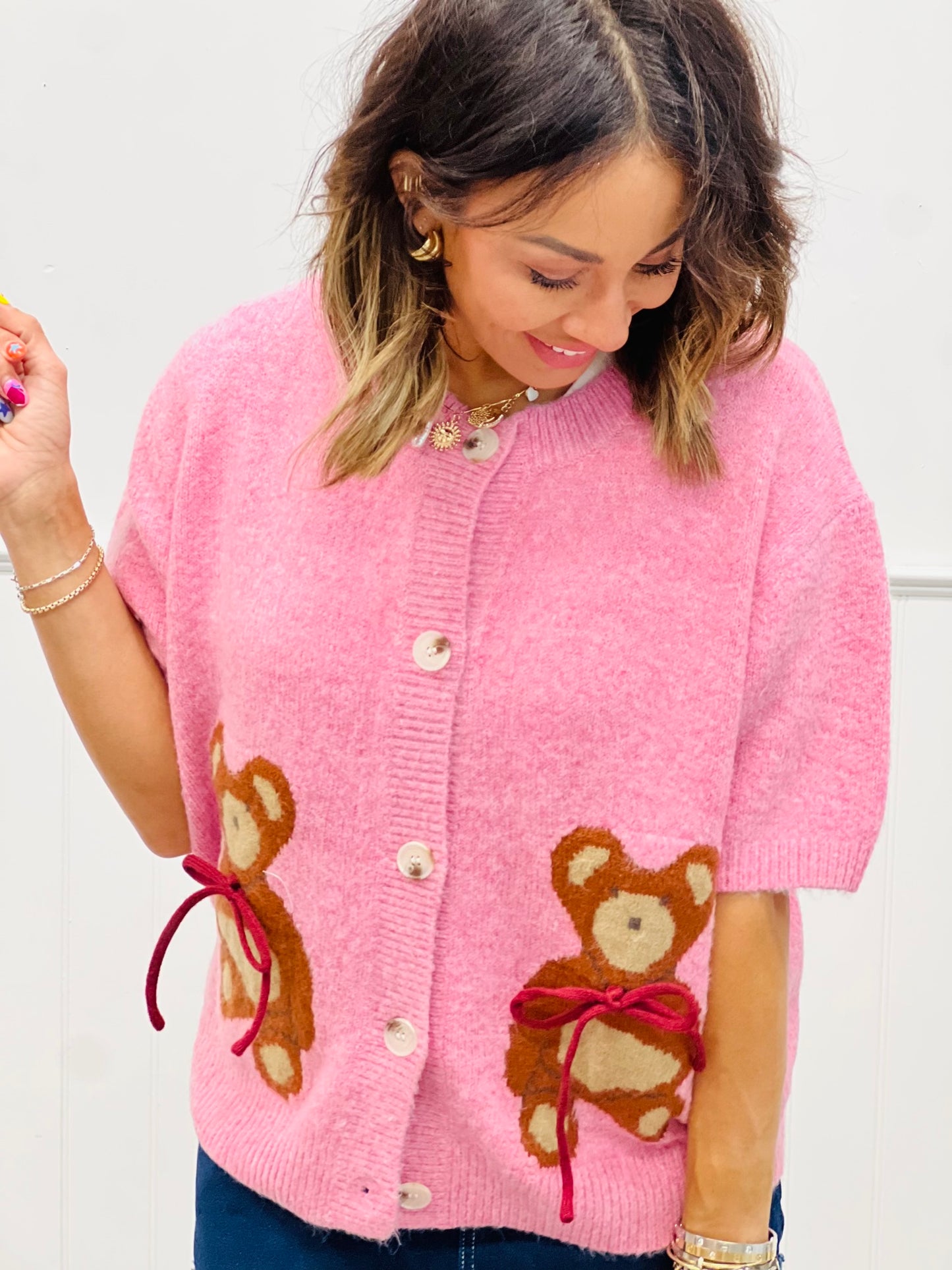 Bow Tie Teddy Bear Sweater Cardigan (Reg.)-2 Colors