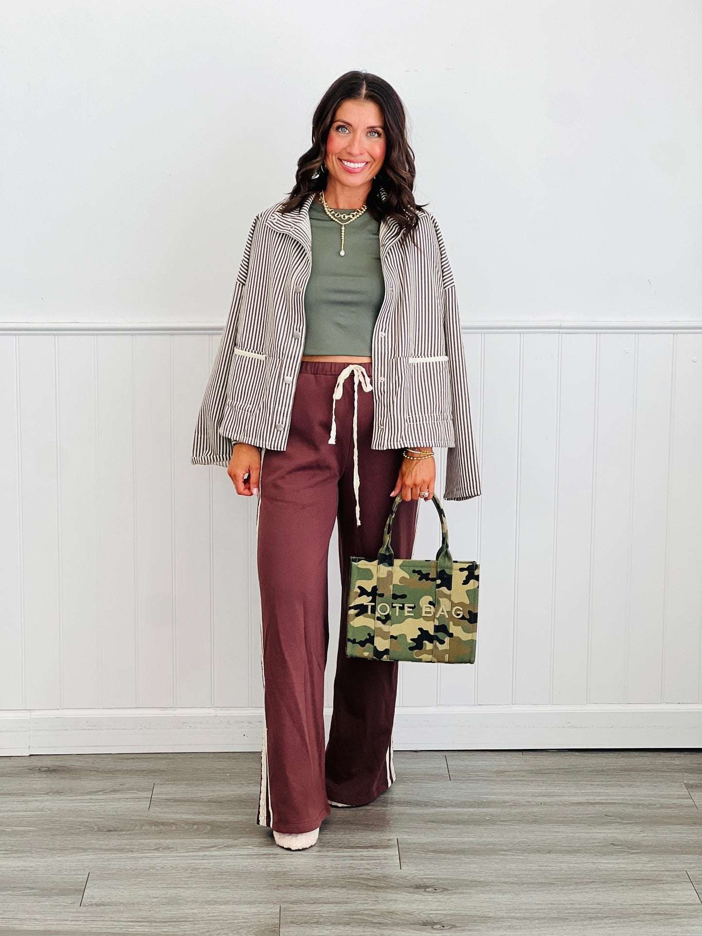 Mocha Pinstripe Collar Jacket (Reg. and Plus)