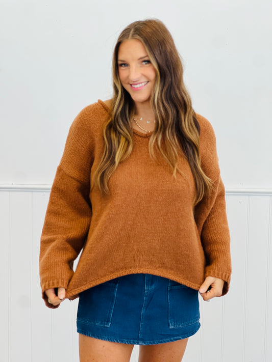 Brown Chunky High Low Sweater Top (Reg & Plus)