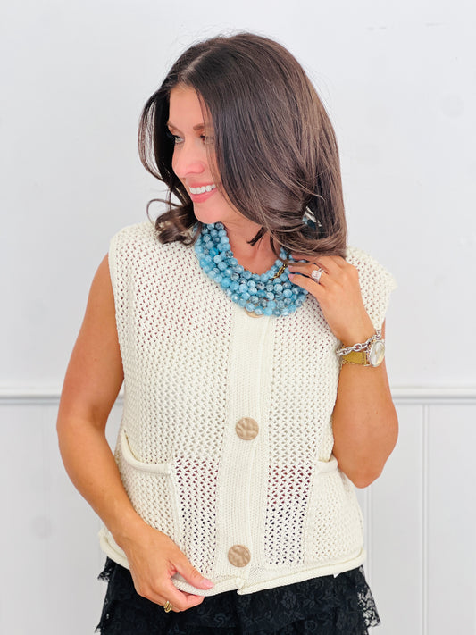 Ecru Knit Sweater Cardigan (Reg.)