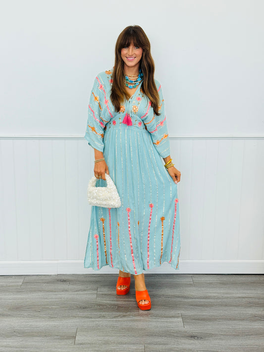 POL Seafoam Goddess Embroidered Maxi Dress (Reg.)