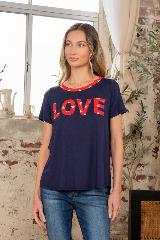 Navy Love V-Neck Top
