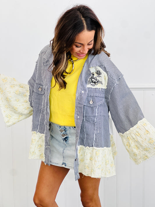 POL Striped Denim Floral Patch Jacket (Reg.)