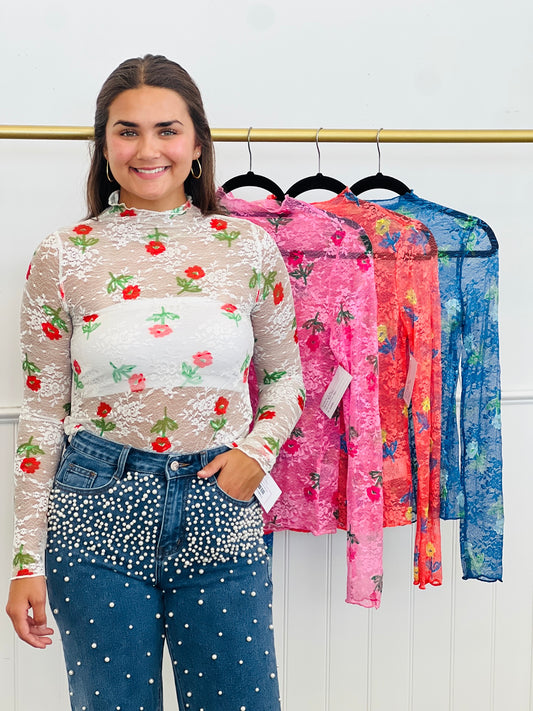 Bloom Mesh Floral Top (Reg.)-4 Colors