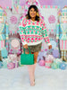 Pink/Green Christmas V-Neck Pullover Sweater Top (Reg. and Plus)