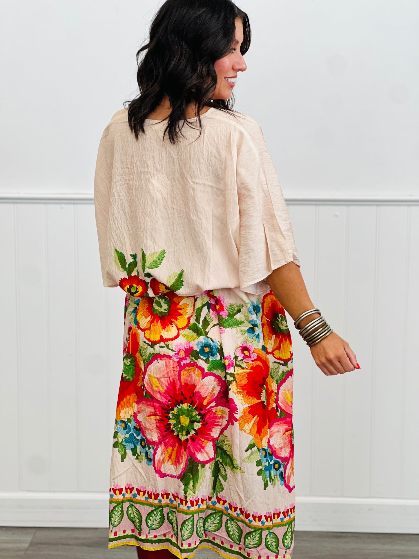 Ecru Giant Floral Print Wrap Duster (OS & Plus)