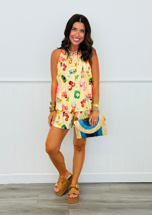 Butter Yellow Food Print Top & Shorts Set (Reg.)
