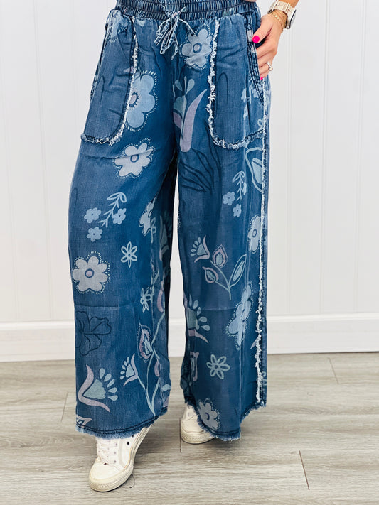 Washed Denim Floral Pop Pants (Reg & Plus)