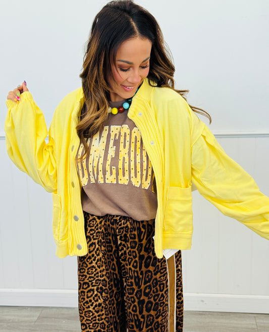 Butter Yellow Contrast Sweater Knit Snap Button Cardigan (Reg. and Plus)