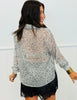 White/Black Spotted Sheer LS Button Up Blouse (Reg. and Plus)