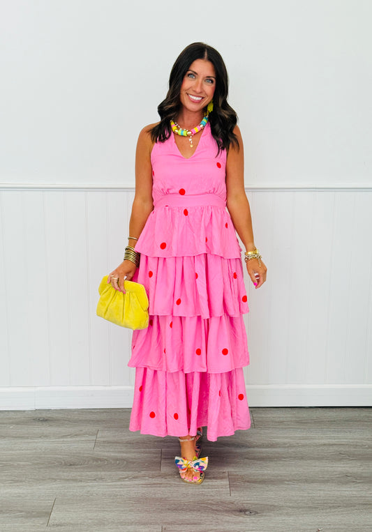Pink Polka Dot Halter Midi Dress (Reg.)