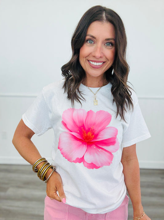 White Contrast Flower Graphic Tee (Reg & Plus)