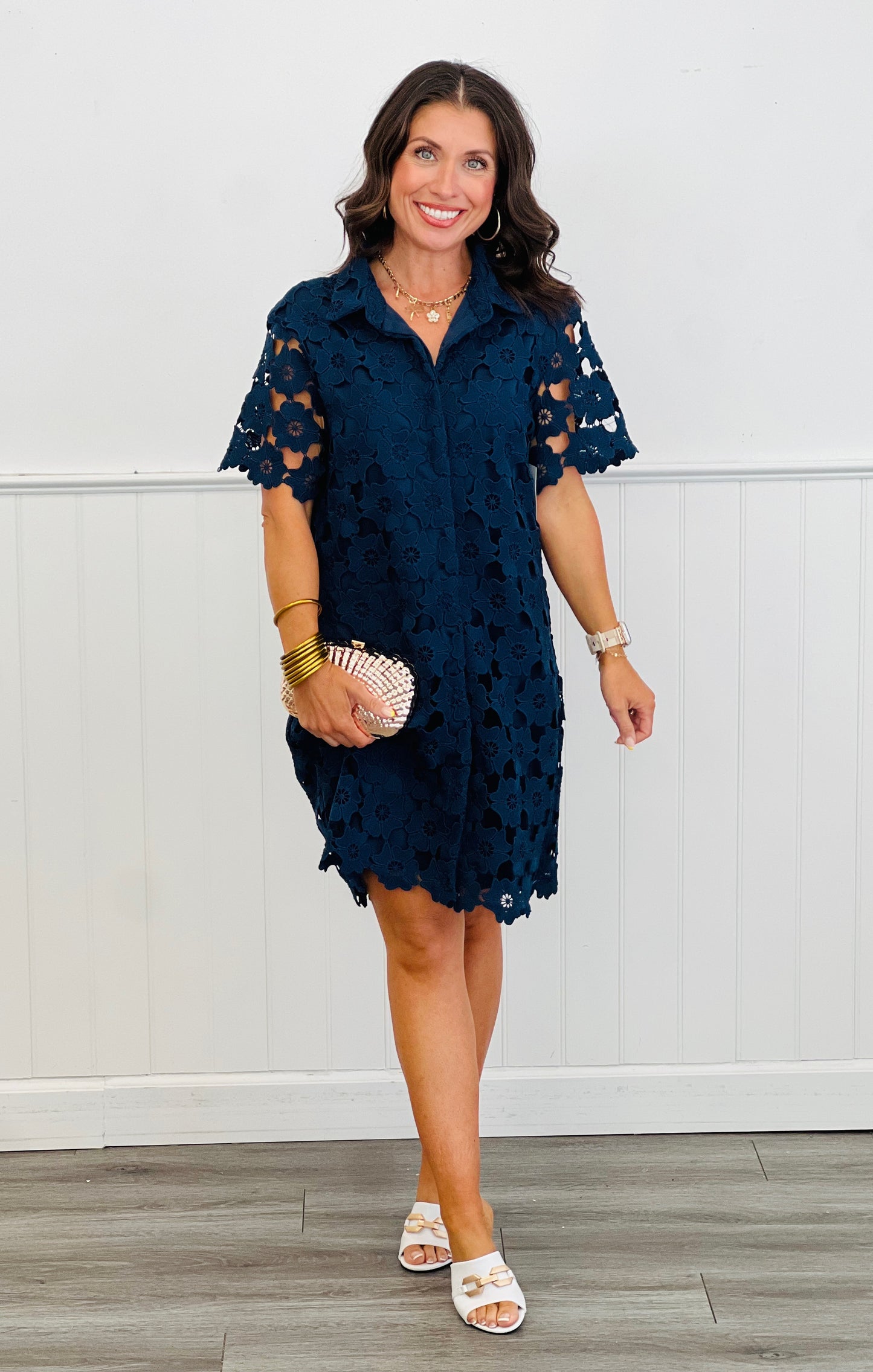 Navy Lace Mini Dress (Reg)