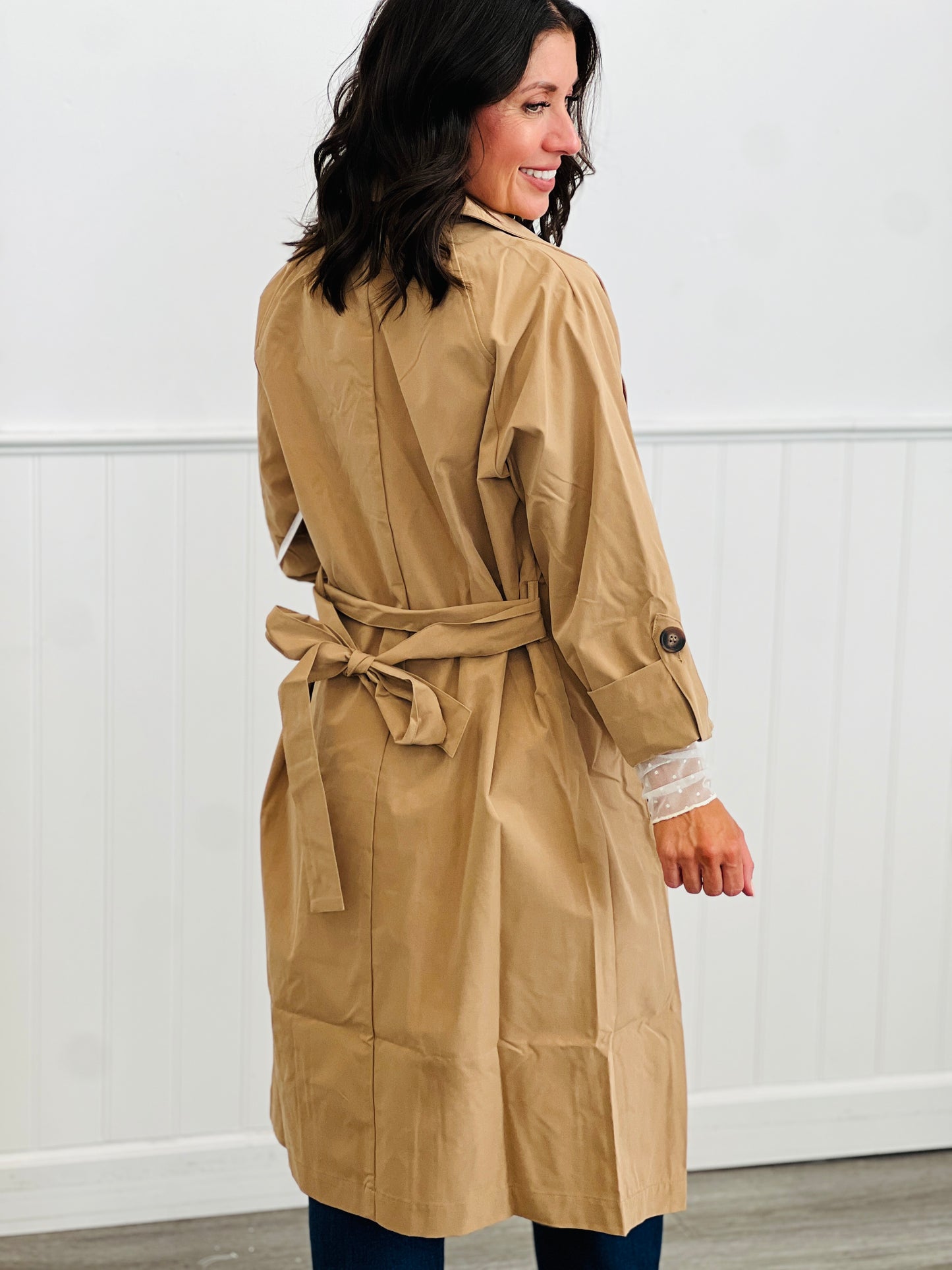 Belted Lapel Collar Trench Coat (Reg & Plus)-3 Colors