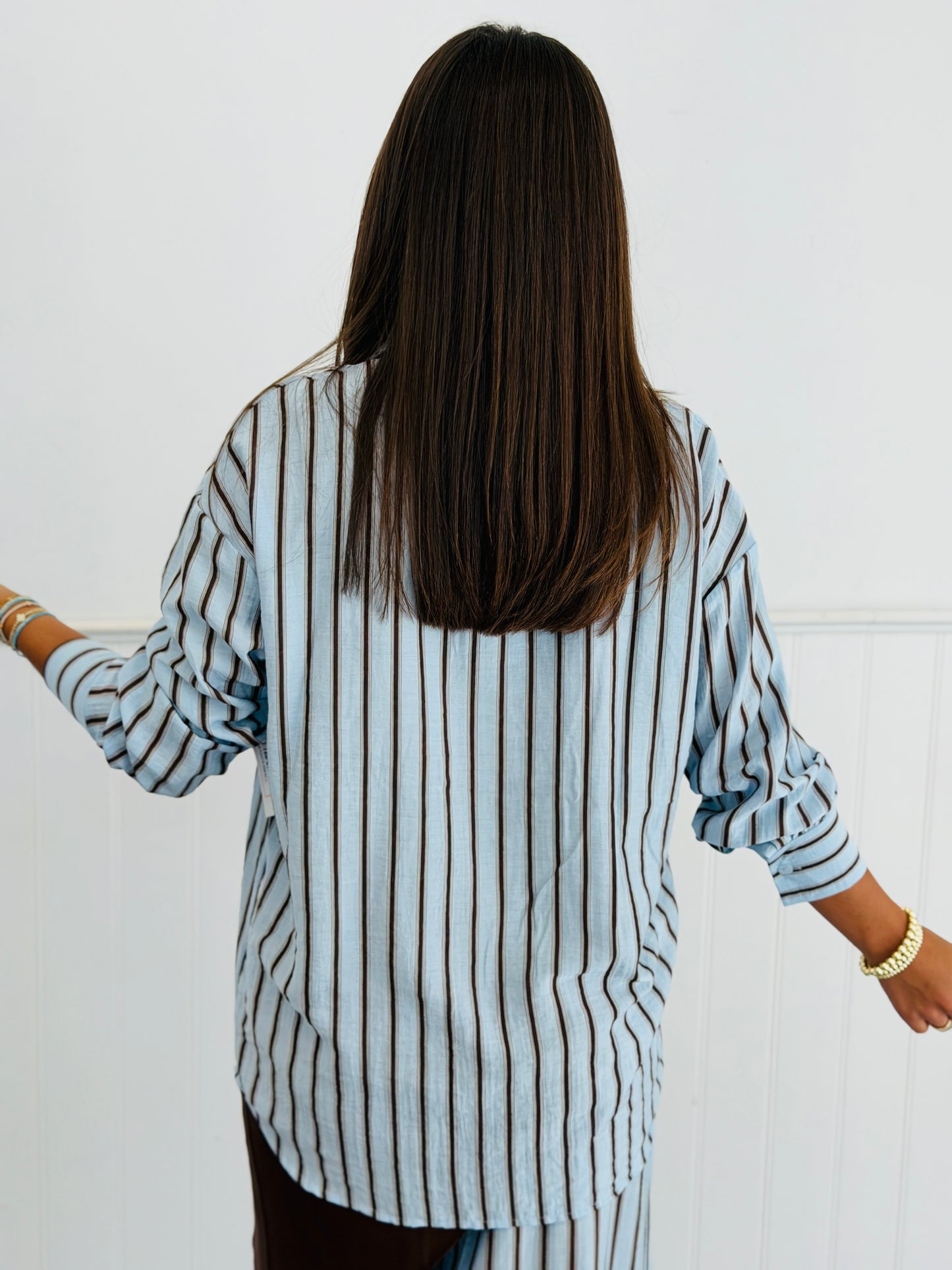 Blue Stripe Button Down Shirt, Pant & Scarf Set (Reg.)
